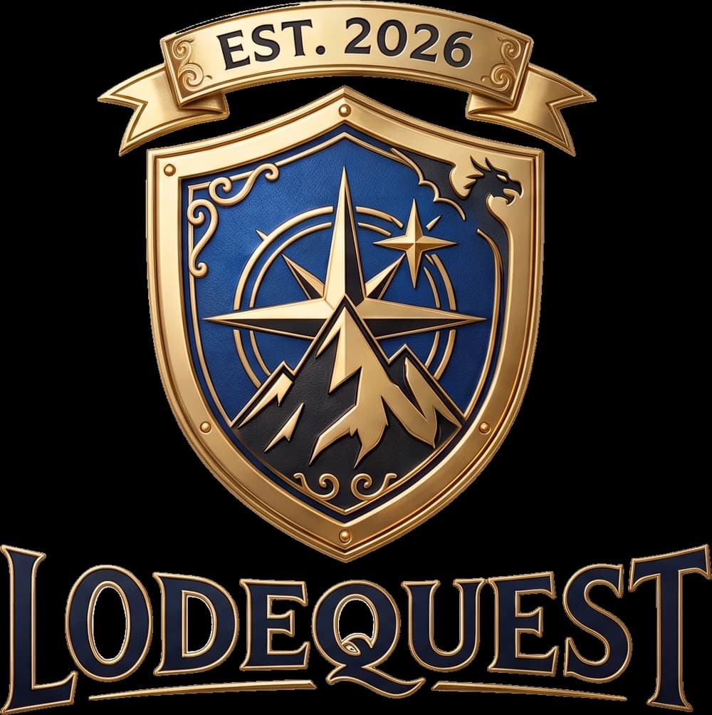 LodeQuest — gold compass rose with LQ centerpiece